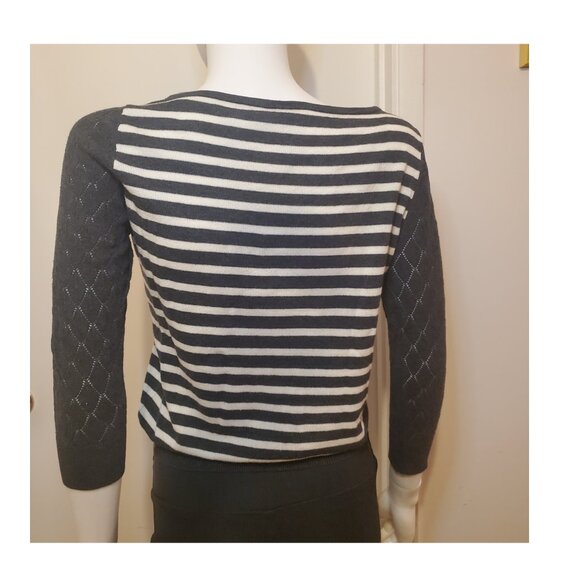 Loft Grey and White Striped Boatneck Sweater - Picture 2 of 2
